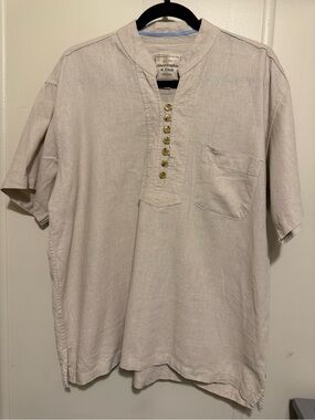 Abercrombie & Fitch linen-blend band-collar popover shirt XL